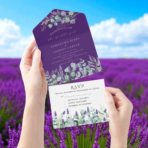 Rustikale Lila Lavendel und Eukalyptus-UAWG Weddin All In One Einladung