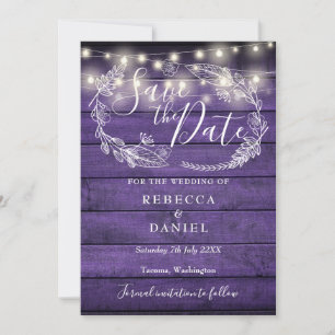 Rustikale lila Lichterketten für Blumenfotos auf H Save The Date