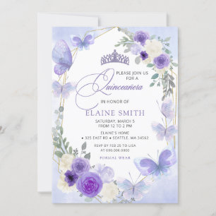Rustikale Lila Lilac Butterfliegen Quinceanera Einladung