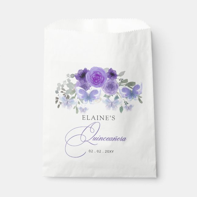 Rustikale Lila Lilac Butterfliegen Quinceanera Geschenktütchen (Vorderseite)