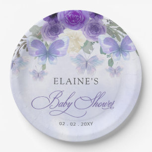 Rustikale Lila Lilac Butterflies Babydusche Pappteller