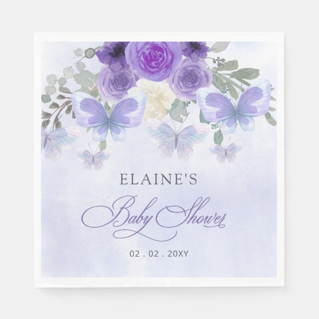 Rustikale Lila Lilac Butterflies Babydusche Serviette (Vorderseite)