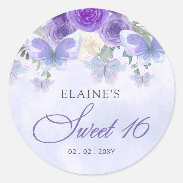 Rustikale Lila Lilac-Schmetterlinge Süß 16 Runder Aufkleber (Vorderseite)