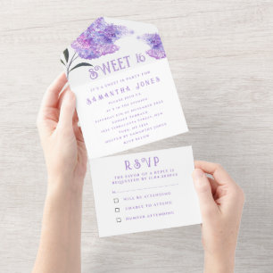 Rustikale Lila Lilacs Sweet 16 Floral Sechzehn All All In One Einladung