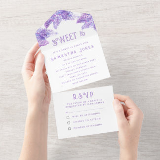 Rustikale Lila Lilacs Sweet 16 Floral Sechzehn All In One Einladung