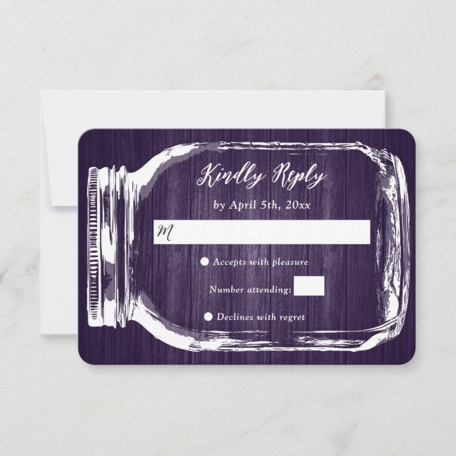 Rustikale Lila Mason Jar Hochzeit im Herbst RSVP C Karte (Vorderseite)