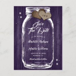 Rustikale Lila Mason Jar Wood Wedding retten das D Ankündigungspostkarte