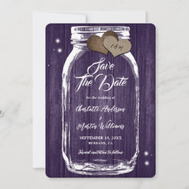Rustikale Lila Mason Jar Wood Wedding Save The Date