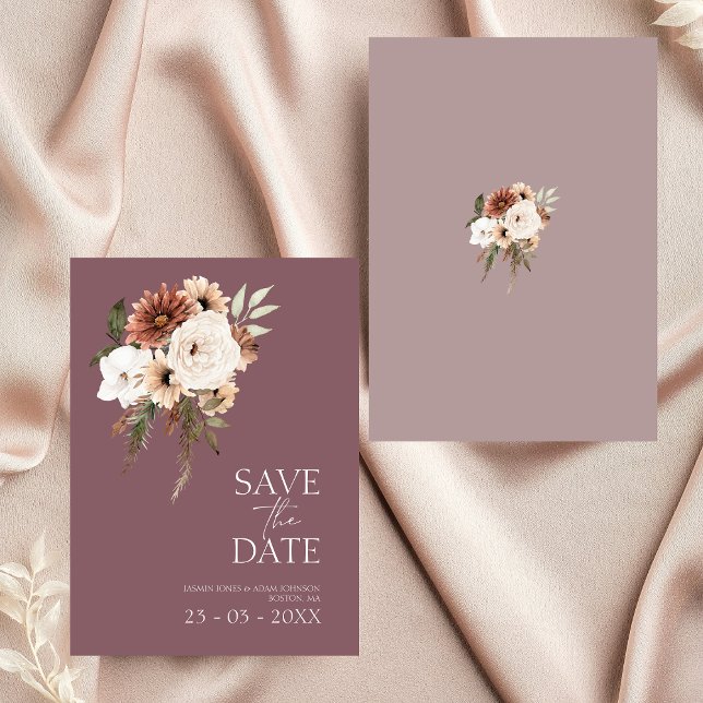 Rustikale Lila Pfirsichblütenhochzeit Sichern Sie  (Rustic Purple Peach Floral Wedding Save the Date)