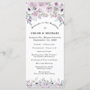 Rustikale Lila Rose Blumenhochzeit Programm