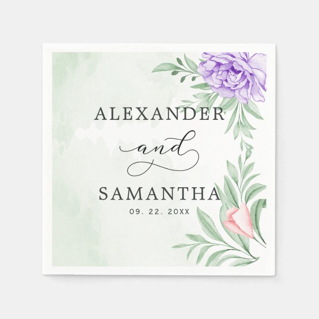 Rustikale Lila Rose Floral Eucalyptus Boho Wedding Serviette (Vorderseite)