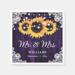 Rustikale Lila Sonnenblume Herr und Frau Wedding N Serviette