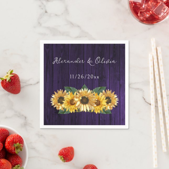 Rustikale Lila Sonnenblume Hochzeit Napkins Serviette (Beispiel)