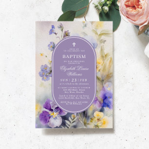 Rustikale Lila und gelbe Blumen Elegante Taufe Einladung
