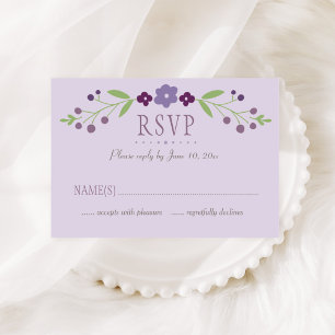 Rustikale lila und grüne Blumenhochzeit RSVP Karte