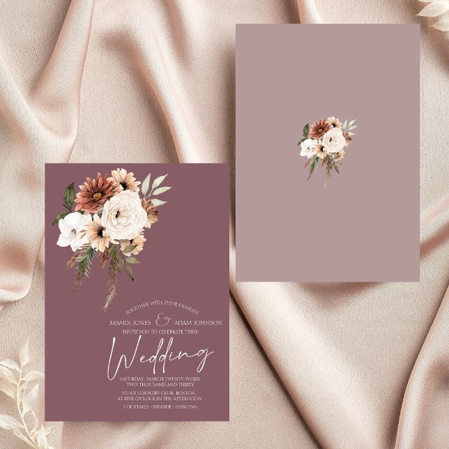 Rustikale Lila und Pfirsichblütenhochzeit Einladung (Rustic Purple and Peach Floral Wedding Invitation)