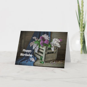 Rustikale Lila und weiße Lilacs Floral Geburtstag Karte