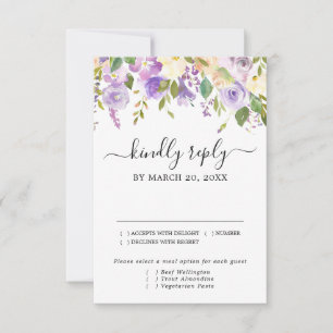 Rustikale Lila und weiße RSVP-Karte, Optionen für  RSVP Karte