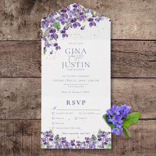 Rustikale Lila Veilchen Gold Glanz Dinner All In One Einladung