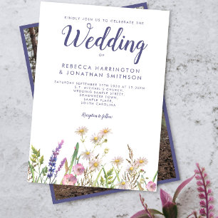 Rustikale Lila Watercolor Wildblume Foto Hochzeit Einladung