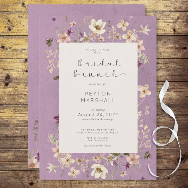 Rustikale Lila Wildblume Bridal Brunch Einladung (Rustic Purple Wildflower Frame Bridal Brunch Invitation)