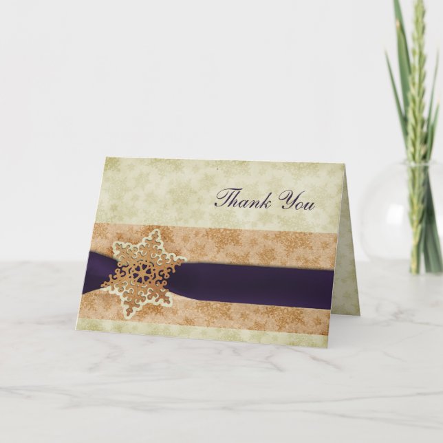 rustikale lila Winterhochzeit Danke (Vorderseite)