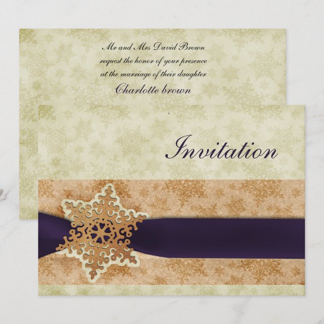 rustikale lila Winterhochzeit Einladungskarten (Vorne/Hinten)
