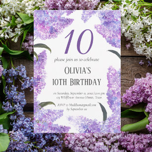 Rustikale Lilac 10. Geburtstag Wildblume Geburtsta Einladung
