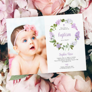Rustikale Lilac Blume Foto Girl Taufe Einladung