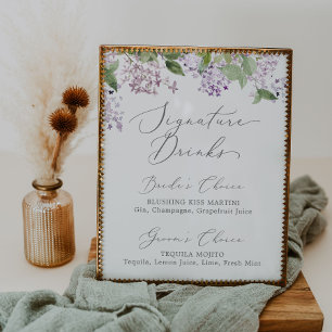 Rustikale Lilac Signature Drinks unterzeichnen Poster