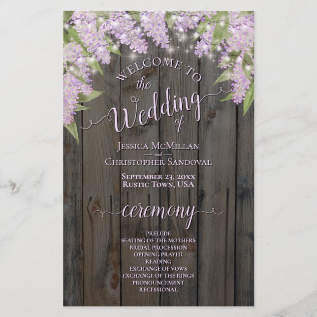 Rustikale Lilacs auf dem Programm für Hochzeiten i (Vorderseite)