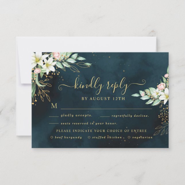 Rustikale Lily Floral Dusty Eukalyptus Greenery RSVP Karte (Vorderseite)