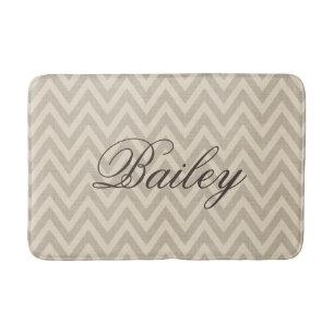 Rustikale Linen Beige und Taupe Zickzack Monogramm Badematte