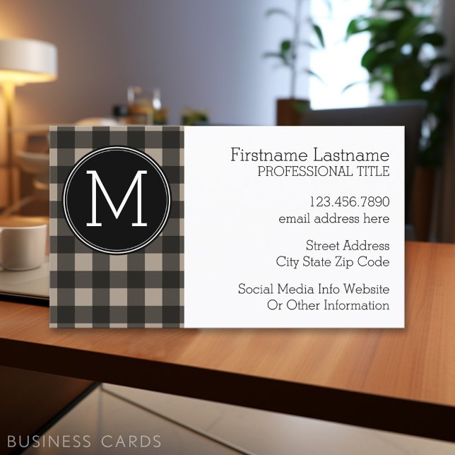 Rustikale Linen Black Buffalo Kariert Gingham Mono Visitenkarte (Personalized Printed Business Cards)