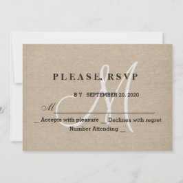 Rustikale Linen Leinwand Wedding Monogram erste UA RSVP Karte
