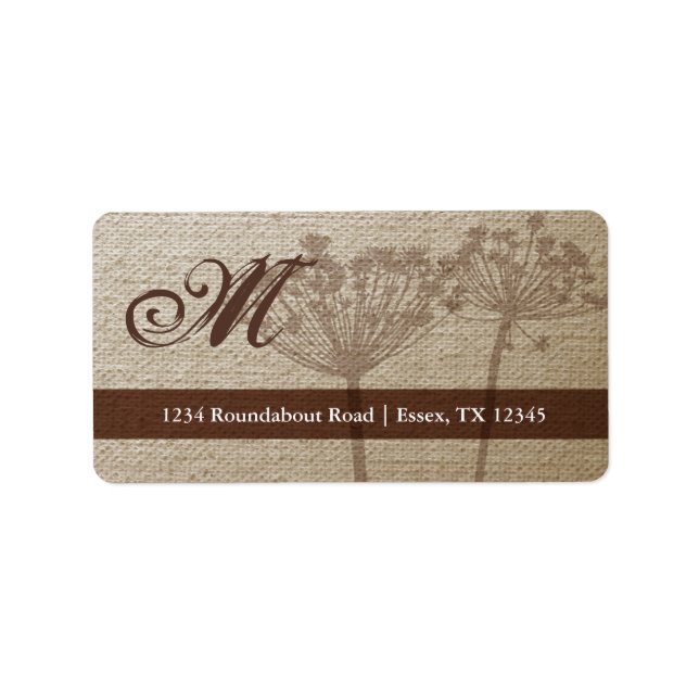 Rustikale Linen Monogram Address Labels Adressaufkleber (Vorne)