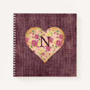 Rustikale Linen Monogramm Blumenkohl Hübsch Notizbuch
