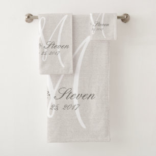 Rustikale Linse mit weißer Monogramm Badhandtuch Set