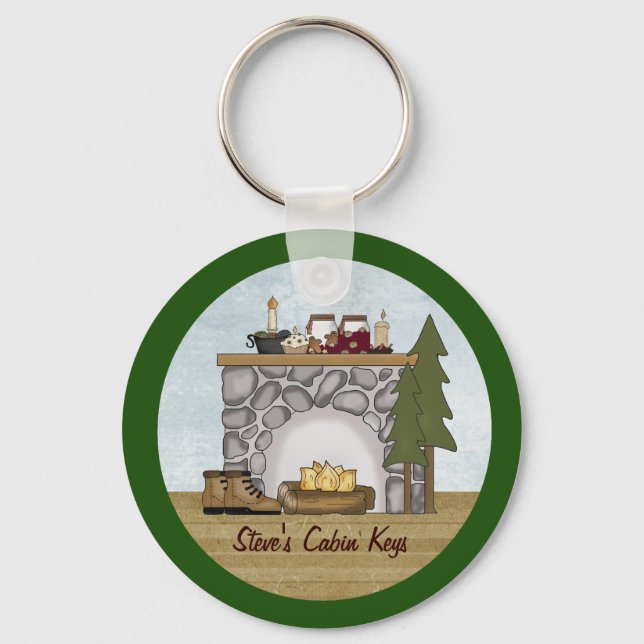 Rustikale Lodge Landhäuschen mit Individuelle Name Schlüsselanhänger (Vorderseite)