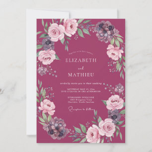Rustikale Magenta-Pfingstrosen-Hochzeit Einladung