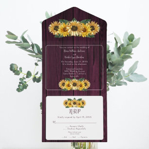 Rustikale Magenta-Sonnenblumen-Hochzeit All In One Einladung