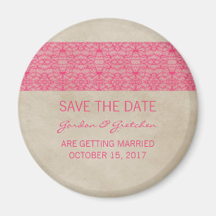 Rustikale Magnet-Hochzeitseinladung "Pink Lace" Magnet