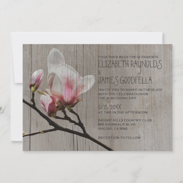 Rustikale Magnolia Zweigstelle Hochzeitsfeiern Einladung (Vorderseite)