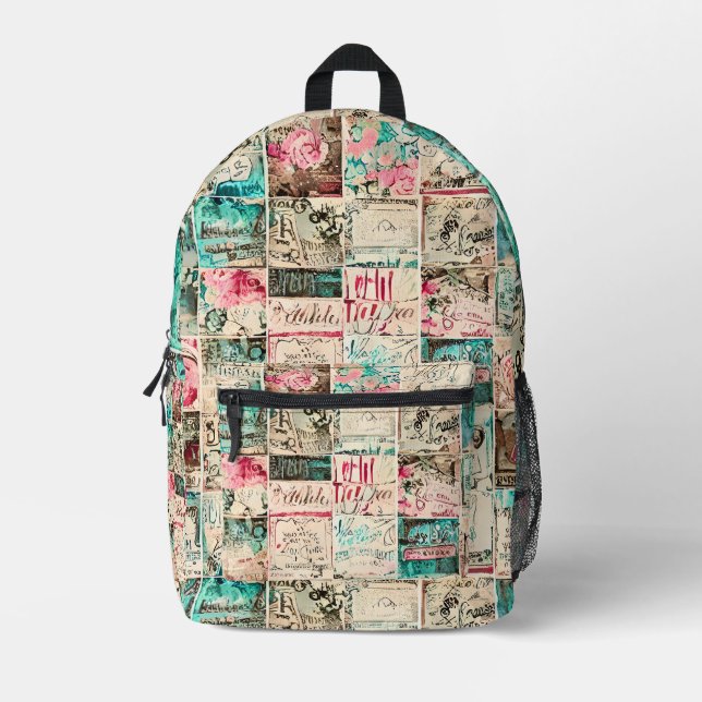 Rustikale Malerei Quadrate Muster Aquarell Bedruckter Rucksack (Vorderseite)