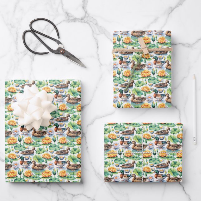 Rustikale Mallard-Enten auf Lilesee Pads Geschenkpapier Set (Vorderseite)