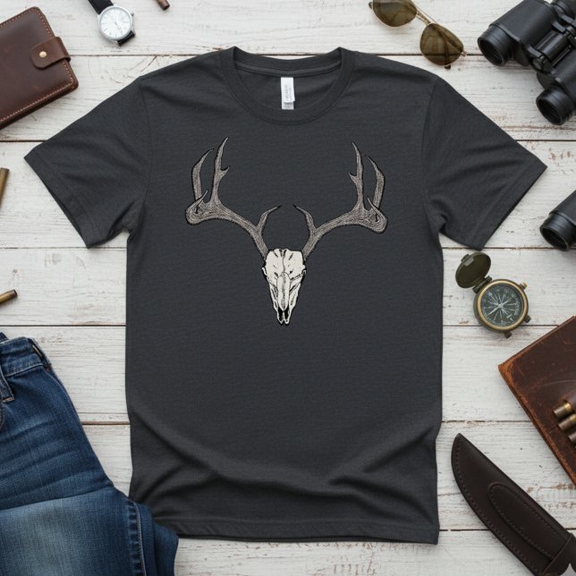 Rustikale Männerkopfmänner T-Shirt (Simple Reindeer Skull & Antlers Illustration Festive Mens TShirt. Modern Country or Gothic Vibes.)