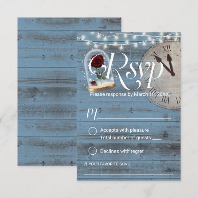 Rustikale Märchenmesse Dusty Blue Barn Wedding RSV RSVP Karte (Vorne/Hinten)
