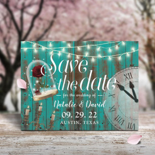 Rustikale Märchenmesse Hochzeit Aquamariner Stall Ankündigungspostkarte
