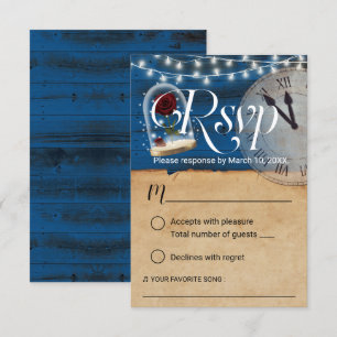 Rustikale Märchenschiff Blauer Stall Hochzeit RSVP Karte
