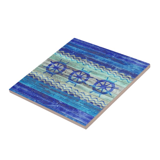 Rustikale Marine-Blau-Küstendekor-Schiffs-Räder Fliese (Seite)